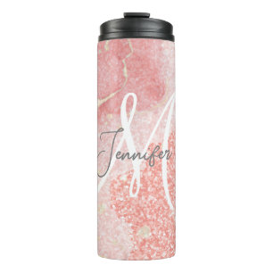 Termo Monograma del Purpurina rosado Girly Agate