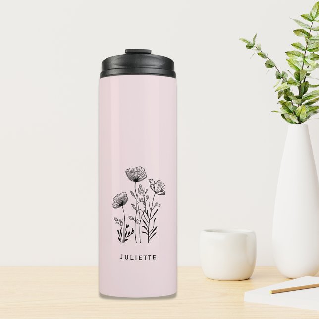 Termo Monograma dibujado a mano con flores silvestres (Wildflowers hand-draw monogram thermal tumbler gift for her)