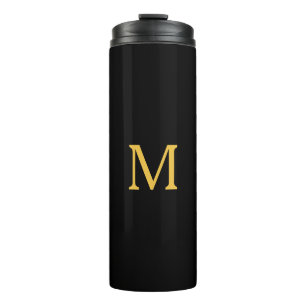 Termo Monograma dorado inicial negro nombre personalizad