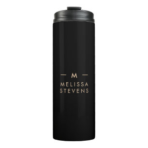 Termo Monograma dorado negro   Moda moderna Elegante