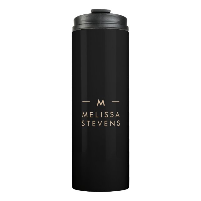 Termo Monograma dorado negro | Moda moderna Elegante (Anverso)