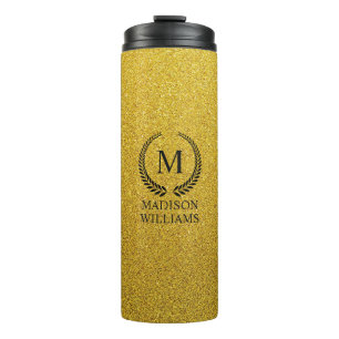 Termo Monograma dorado negro y dorado personalizado