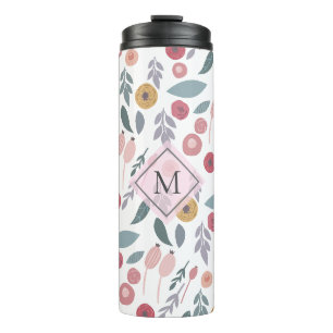 Termo Monograma elegante del patrón floral pastoral