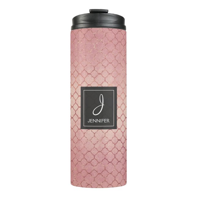 Termo Monograma elegante del patrón oro rosa (Anverso)