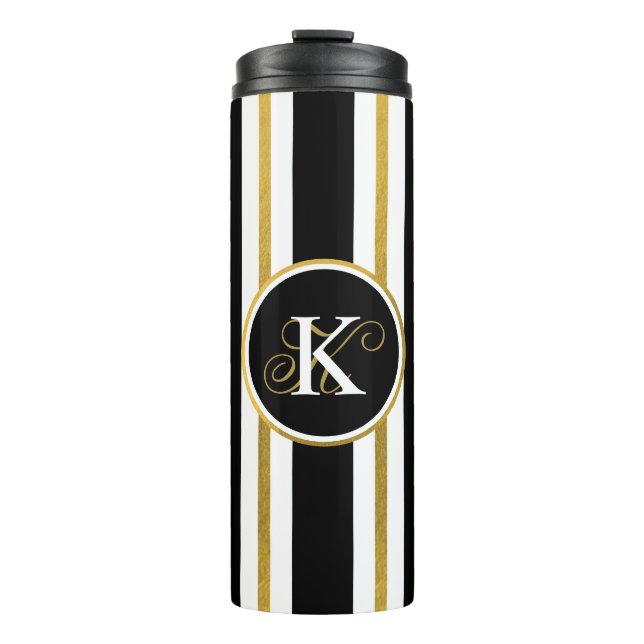 Termo Monograma elegante personalizado de franjas de oro (Anverso)