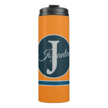 Monograma elegante personalizado naranja gris azul
