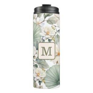 Termo Monograma Floral Acuarela Personalizada