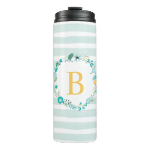 Termo Monograma floral amarillo y Aqua