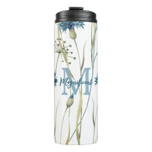Termo Monograma Floral Azul Oro Blanco