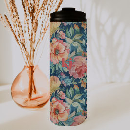 Termo Monograma floral de peonías acuarela