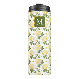 Termo Monograma floral elegante de hidragea amarilla
