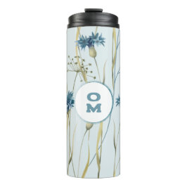 Termo Monograma floral moderno Cornflores azules suaves