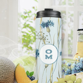 Termo Monograma floral moderno Cornflores azules suaves