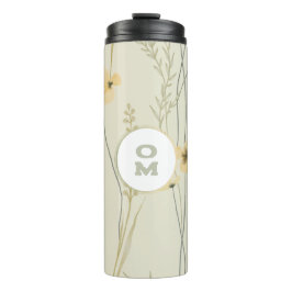 Termo Monograma floral moderno Verde amarillo claro