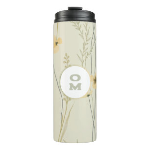 Termo Monograma floral moderno Verde amarillo claro
