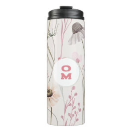 Termo Monograma floral moderno verde rosa claro