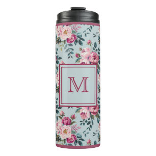 Termo Monograma Floral Personalizado Rosa Polvoriento Gr