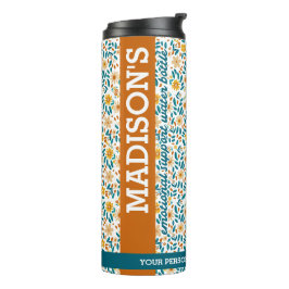 Termo Monograma floral personalizado y nombre Tumbler de