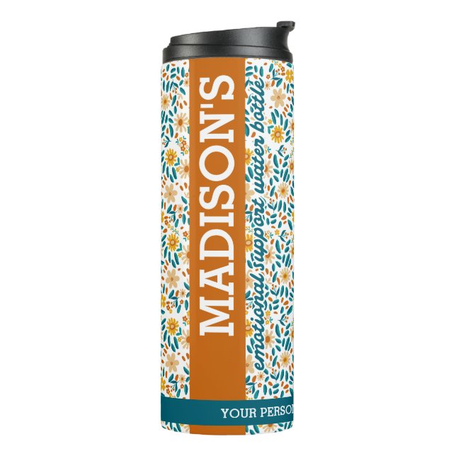 Termo Monograma floral personalizado y nombre Tumbler de (Rotado hacia la izquierda)