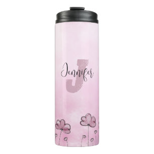 Termo Monograma floral rosa mojado Bonito molida