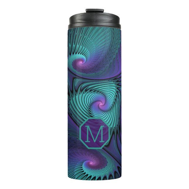 Termo Monograma fractal abstracto púrpura turquesa moder (Anverso)