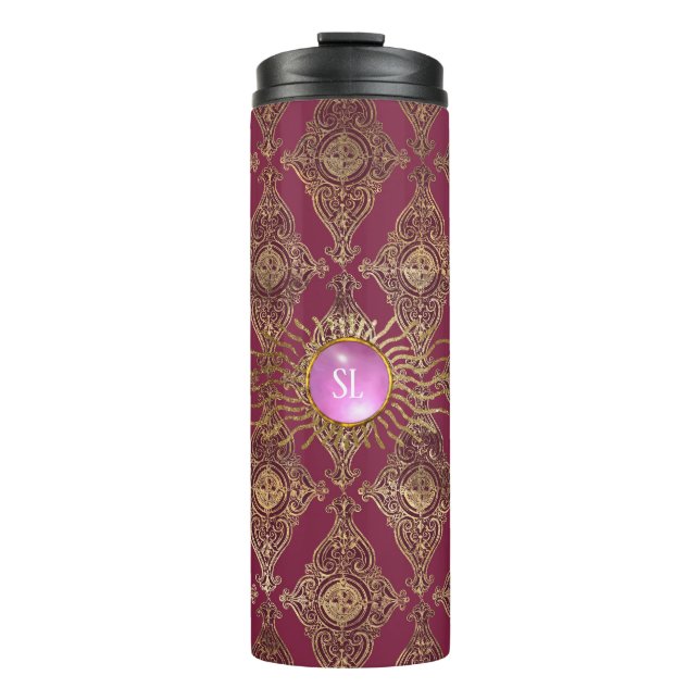 Termo Monograma Gemstone París Borgoña y Oro (Anverso)