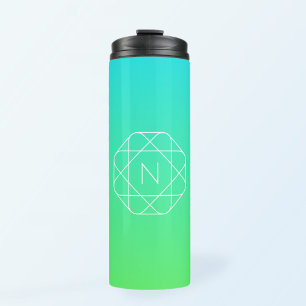 Termo Monograma geométrico genial   Ombre azul y verde l