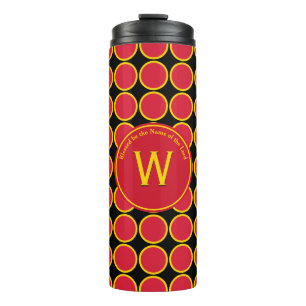 Termo Monograma geométrico POLKA DOT amarillo rojo perso