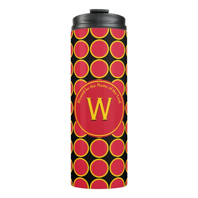 Termo Monograma geométrico POLKA DOT amarillo rojo perso (Anverso)