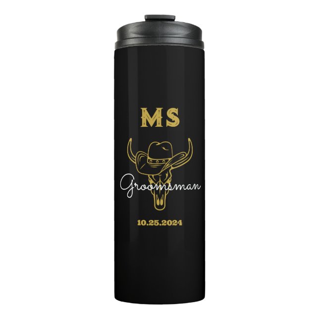 Termo Monograma Groomsmen del Boda de Cowboy del país oc (Anverso)