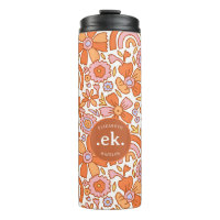 Monograma Groovy Retro Naranja Florals