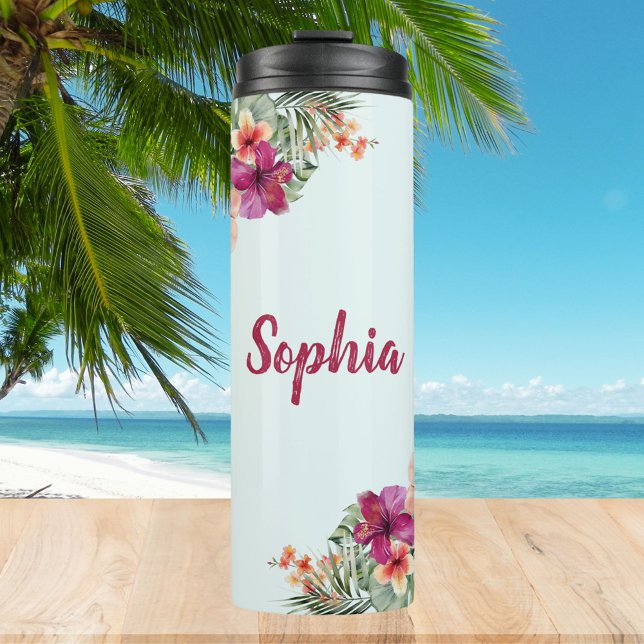 Termo Monograma Hibiscus Pink Flores Tropicales Florales (In situ)