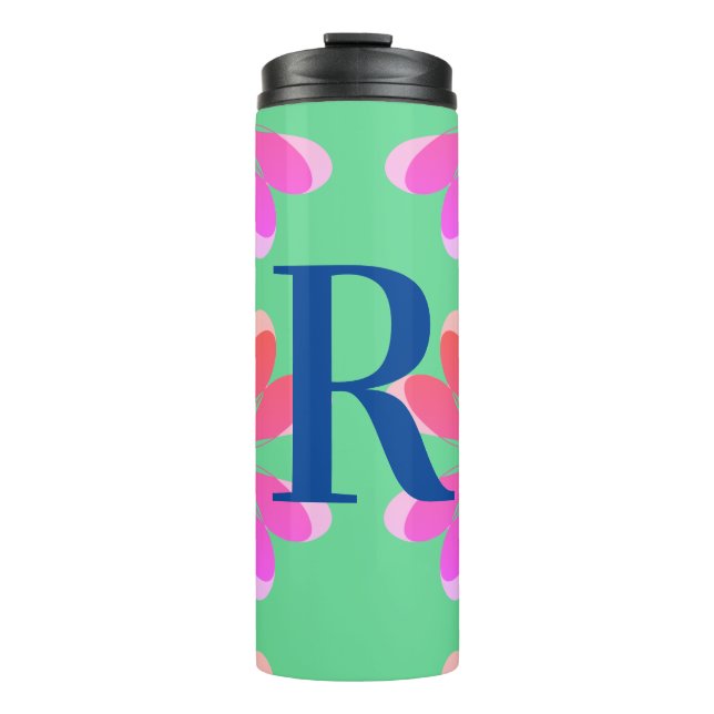 Termo Monograma Intro Floral Retro Verde Lime Caliente (Anverso)