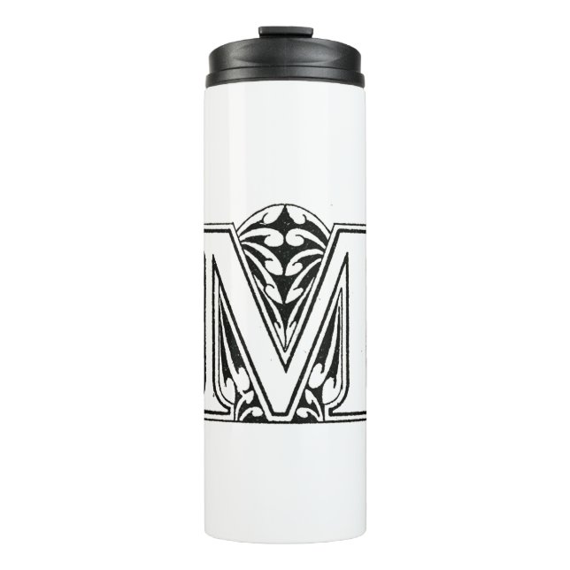 Termo Monograma M, letra M, alfabeto M, negro y blanco (Anverso)