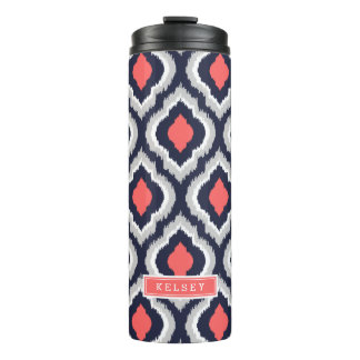 Termo Monograma marroquí de coral gris y navío Ikat