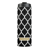 Monograma marroquí de quatrefoil negro y dorado