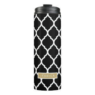 Termo Monograma marroquí de quatrefoil negro y dorado