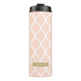 Termo Monograma marroquí de quatrefoil rosa y dorado de