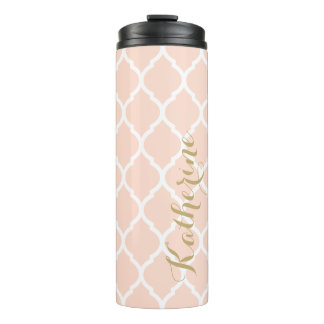 Termo Monograma marroquí de quatrefoil rosa y dorado de 