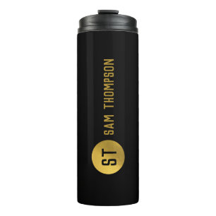 Termo Monograma moderno de lujo y negro personalizado