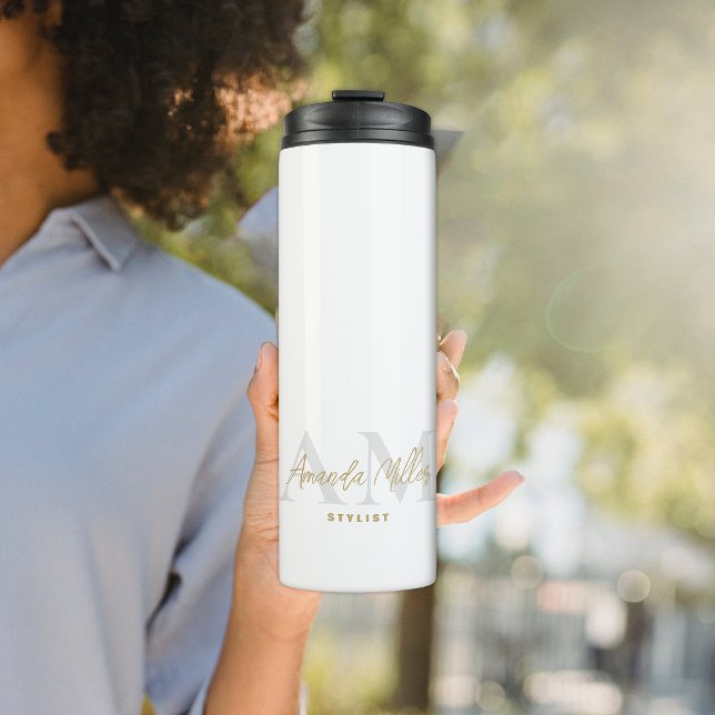 Termo Monograma moderno de oro blanco personalizado Mini (Subido por el creador)