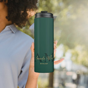Termo Monograma moderno de Personalizado de oro verde es