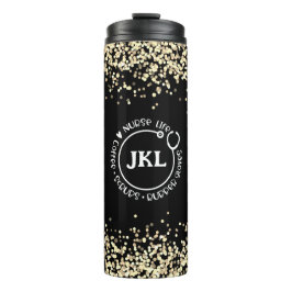 Termo Monograma moderno Purpurina negro Enfermera esteto