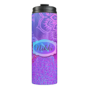 Termo Monograma morado rosado del leopardo del neón Purp