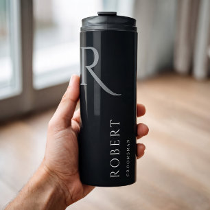Termo Monograma negro simple Groomsmen personalizado