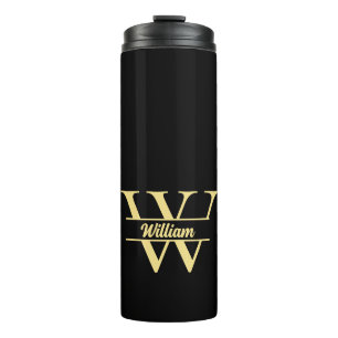 Termo Monograma negro y dorado   Escritura inicial elega