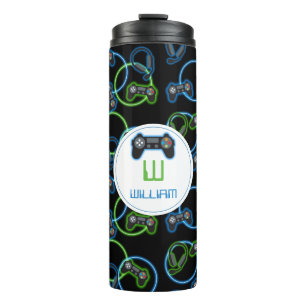 Termo Monograma Neon Blue & Green Pattern
