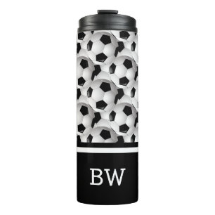 Termo Monograma Patrón de bolas de fútbol blanco negro