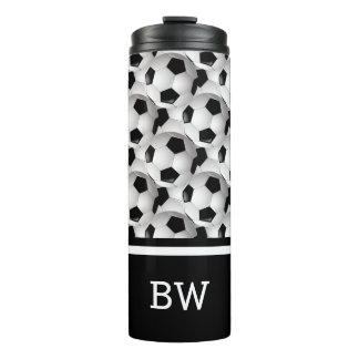 Termo Monograma Patrón de bolas de fútbol blanco negro