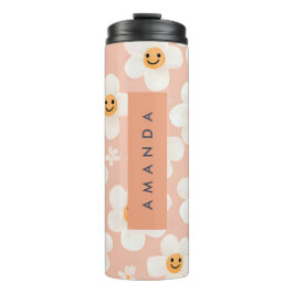 Termo Monograma Patrón floral de sonrisa personalizada D